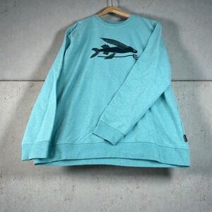 Patagonia Organic Cotton Flying Fish Graphic Crewneck Sweatshirt Teal XL